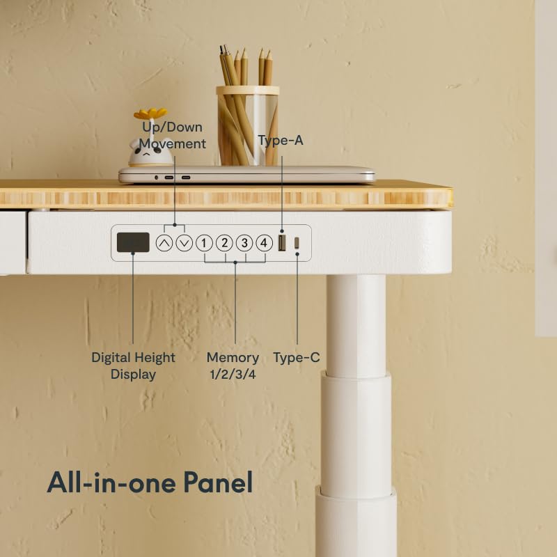 FLEXISPOT 55" Bamboo Standing Desk, Dual Motor 3 Stages Adjustable Height Electric Computer Workstation w/Wireless Charging, Drawer, Quick Install, 220lbs Capacity (Bamboo Tabletop + White Frame)