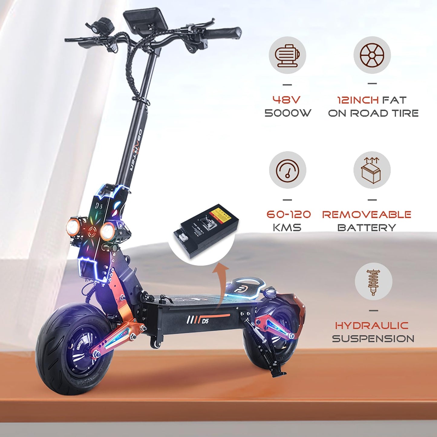 Electric Scooter for Adults,Dual Motor Peak 5600W,Up to 50 mph,Range to 70 Miles ,Removable Battery,12" Wear-Resistant Vacuum Tire,Folding E-Scooter with Detachable Seat