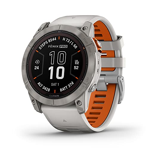 Garmin fēnix 7X Pro Sapphire Solar, Multisport GPS Smartwatch, Built-in Flashlight, Solar Charging Capability, Fog Gray/Ember Orange