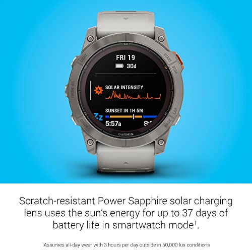 Garmin fēnix 7X Pro Sapphire Solar, Multisport GPS Smartwatch, Built-in Flashlight, Solar Charging Capability, Fog Gray/Ember Orange