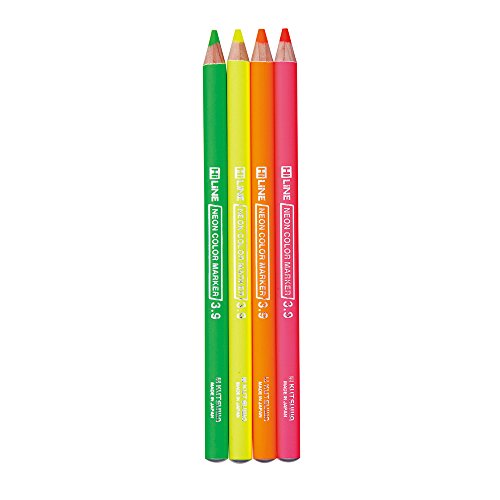 KUTSUWA Hi LiNE Highlighter Pencil, 4 brilliant fluorescent colors/set, 1 Set, Yellow, green, Pink, Orange (PA001)