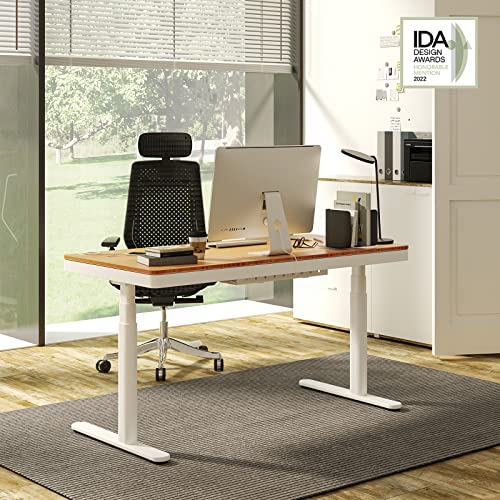 FLEXISPOT 55" Bamboo Standing Desk, Dual Motor 3 Stages Adjustable Height Electric Computer Workstation w/Wireless Charging, Drawer, Quick Install, 220lbs Capacity (Bamboo Tabletop + White Frame)