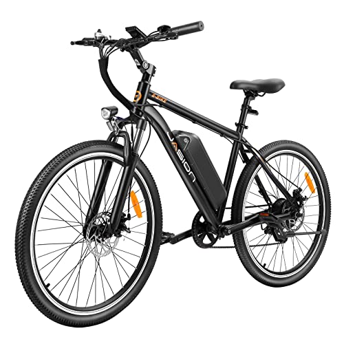 Jasion EB5 Electric Bike for Adults with 360Wh Removable Battery, 40Miles 20MPH Commuting Electric Mountain Bike with 350W Brushless Motor, 7-Speed, 26" Tires and Front Suspension (Standard, Dark)