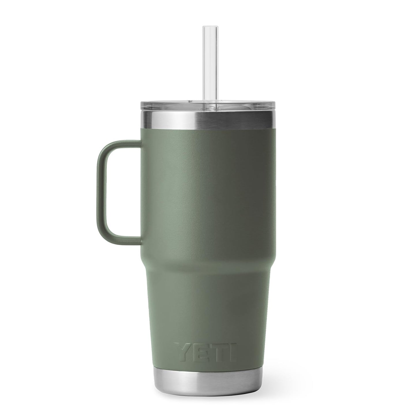 YETI Rambler 25 oz Tumbler with Handle and Straw Lid, Travel Mug Water Tumbler, Vacuum Insulated Cup with Handle, Stainless Steel, Camp Green