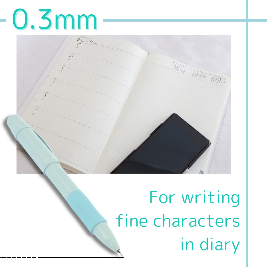 SUN-STAR 2 in 1 Mechanical Pencil, 0.5 mm & 0.3 mm with Eraser, Drawing Writing Pen for Office Supplies, Light Emerald