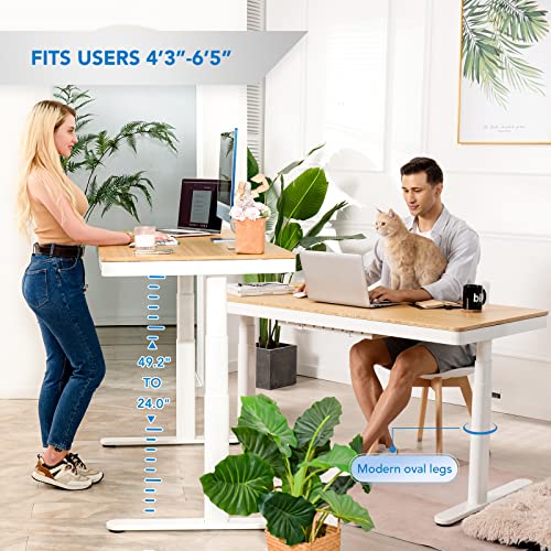 FLEXISPOT 55" Bamboo Standing Desk, Dual Motor 3 Stages Adjustable Height Electric Computer Workstation w/Wireless Charging, Drawer, Quick Install, 220lbs Capacity (Bamboo Tabletop + White Frame)