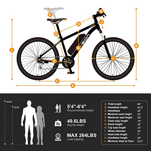 Jasion EB5 Electric Bike for Adults with 360Wh Removable Battery, 40Miles 20MPH Commuting Electric Mountain Bike with 350W Brushless Motor, 7-Speed, 26" Tires and Front Suspension (Standard, Dark)