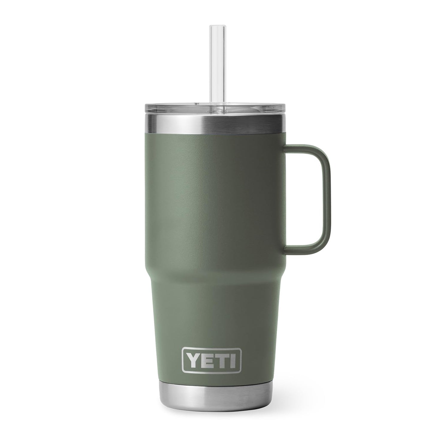 YETI Rambler 25 oz Tumbler with Handle and Straw Lid, Travel Mug Water Tumbler, Vacuum Insulated Cup with Handle, Stainless Steel, Camp Green