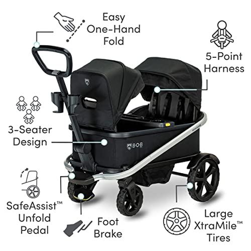 BOB Gear Renegade Canopy Stroller Wagon with 3 Seats, 5-Point Harness System, All-Terrain Tires, and Push and Pull Handle, Nightfall