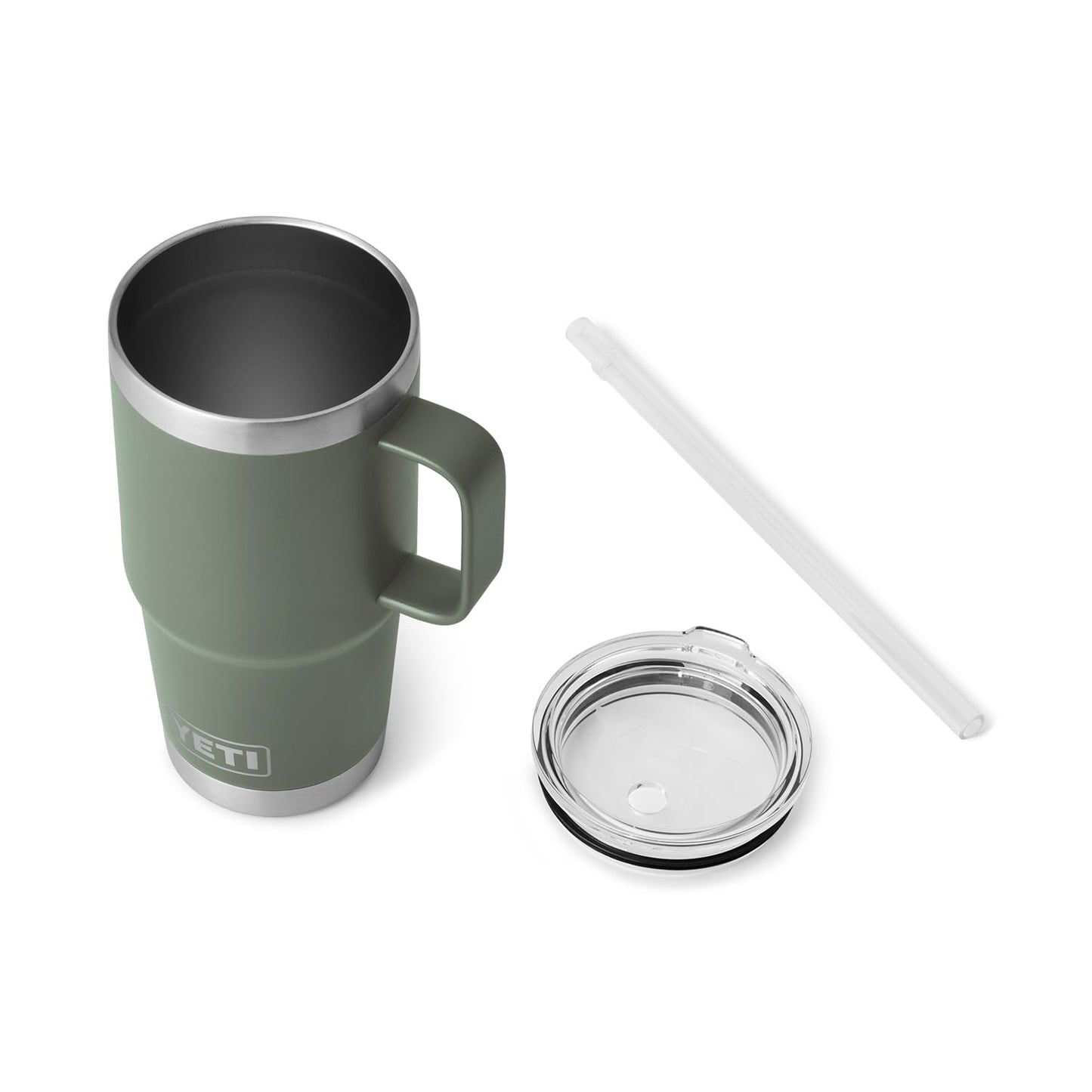 YETI Rambler 25 oz Tumbler with Handle and Straw Lid, Travel Mug Water Tumbler, Vacuum Insulated Cup with Handle, Stainless Steel, Camp Green