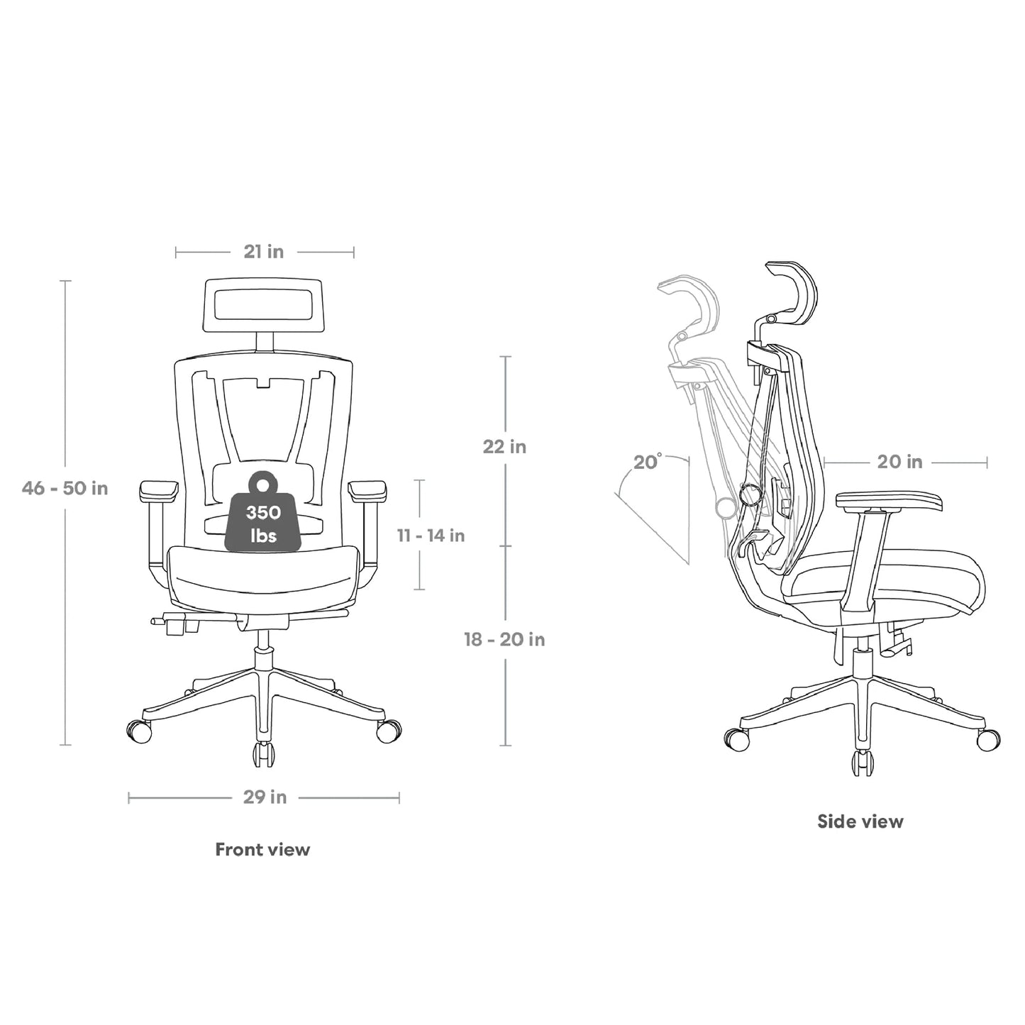 Autonomous Premium Ergonomic Office Chair for Computer or Gaming, with Wheels, Lumbar Support, Adjustable Seat, Headrest, and Armrests, Mesh Back, Medium, Full Black