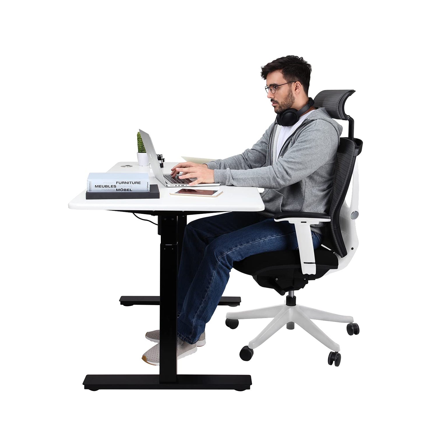 Autonomous Premium Ergonomic Office Chair for Computer or Gaming, with Wheels, Lumbar Support, Adjustable Seat, Headrest, and Armrests, Mesh Back, Medium, Full Black