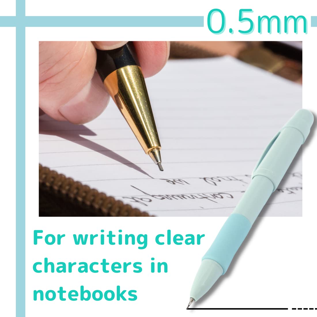 SUN-STAR 2 in 1 Mechanical Pencil, 0.5 mm & 0.3 mm with Eraser, Drawing Writing Pen for Office Supplies, Light Emerald