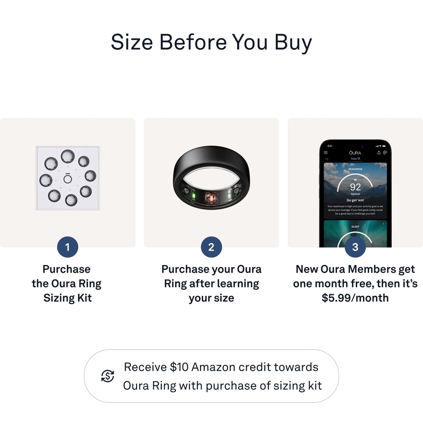 Oura Ring Gen3 Horizon - Stealth - Size 6 - Smart Ring - Size First with Oura Sizing Kit - Sleep Tracking Wearable - Heart Rate - Fitness Tracker - 5-7 Days Battery Life