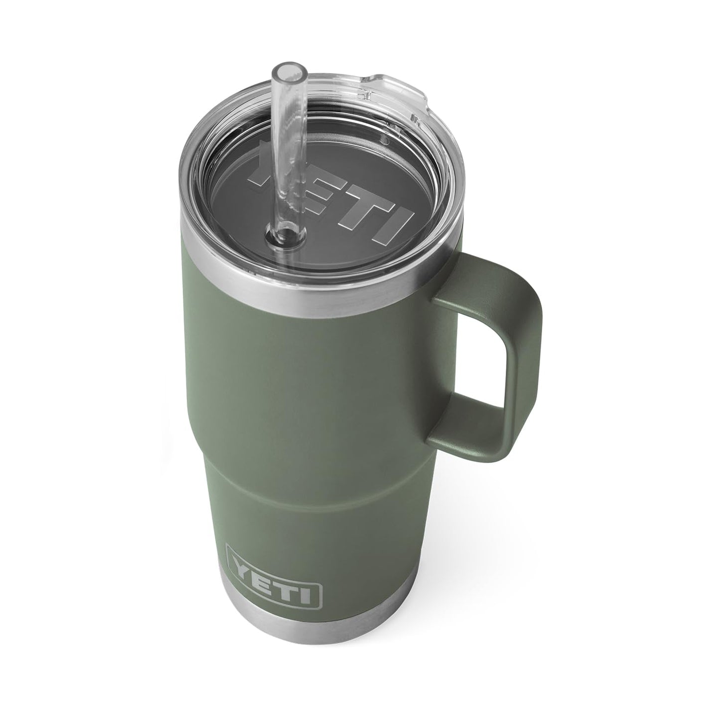 YETI Rambler 25 oz Tumbler with Handle and Straw Lid, Travel Mug Water Tumbler, Vacuum Insulated Cup with Handle, Stainless Steel, Camp Green