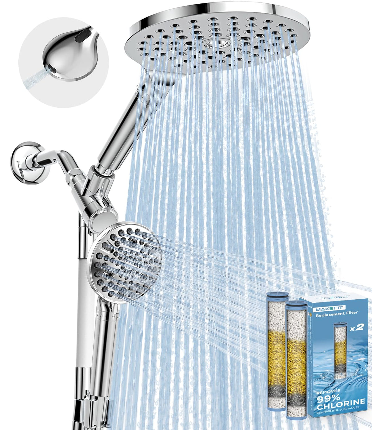 MakeFit Dual Filtered Rain Shower Head Combo