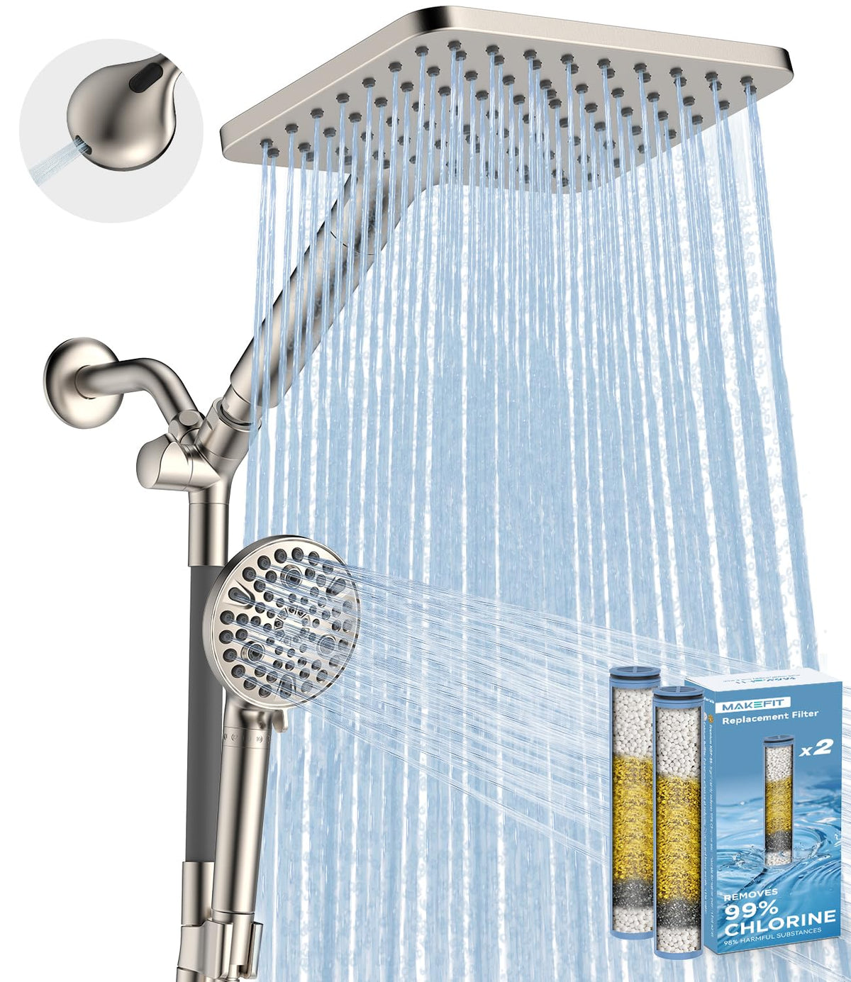 MakeFit Dual Filtered Rain Shower Head Combo