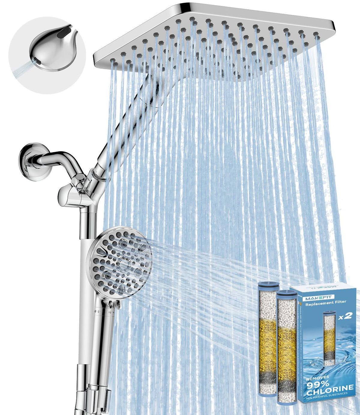 MakeFit Dual Filtered Rain Shower Head Combo