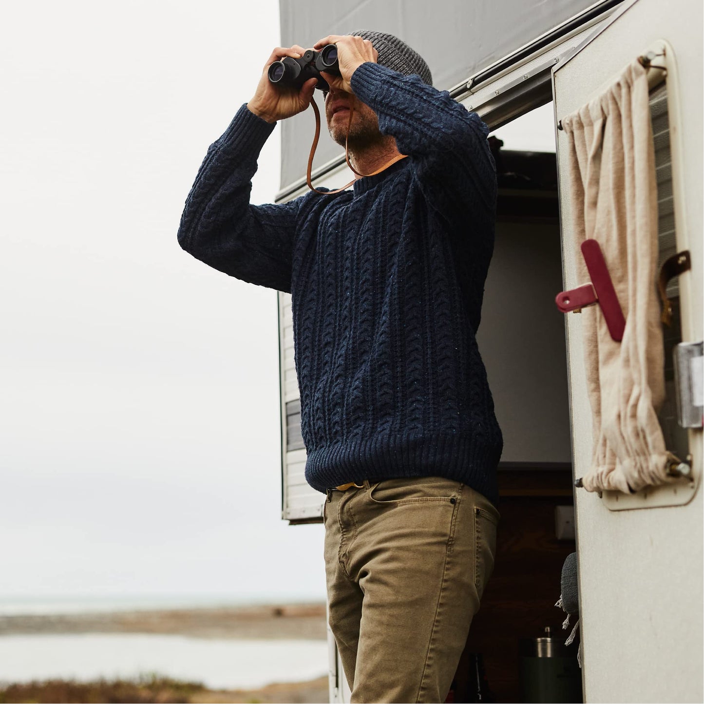 Huckberry Wellen Men's Seawool Fisherman Sweater, Long Sleeve Pullover Crewneck, Sustainable & Soft, Navy, Medium