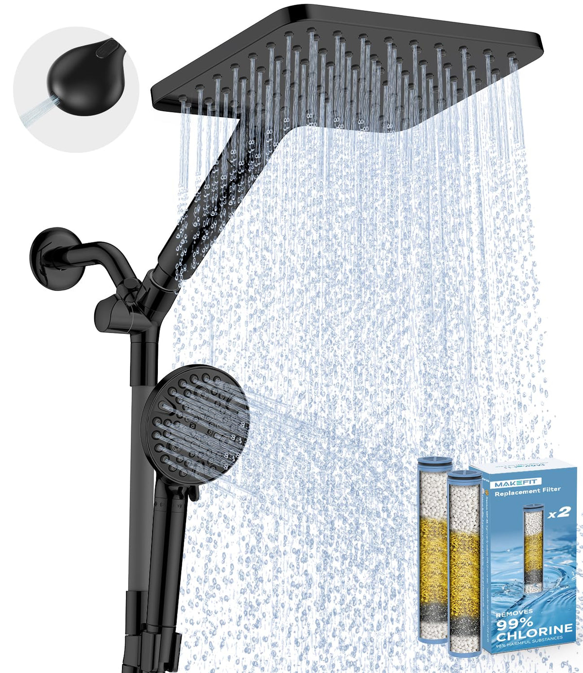 MakeFit Dual Filtered Rain Shower Head Combo