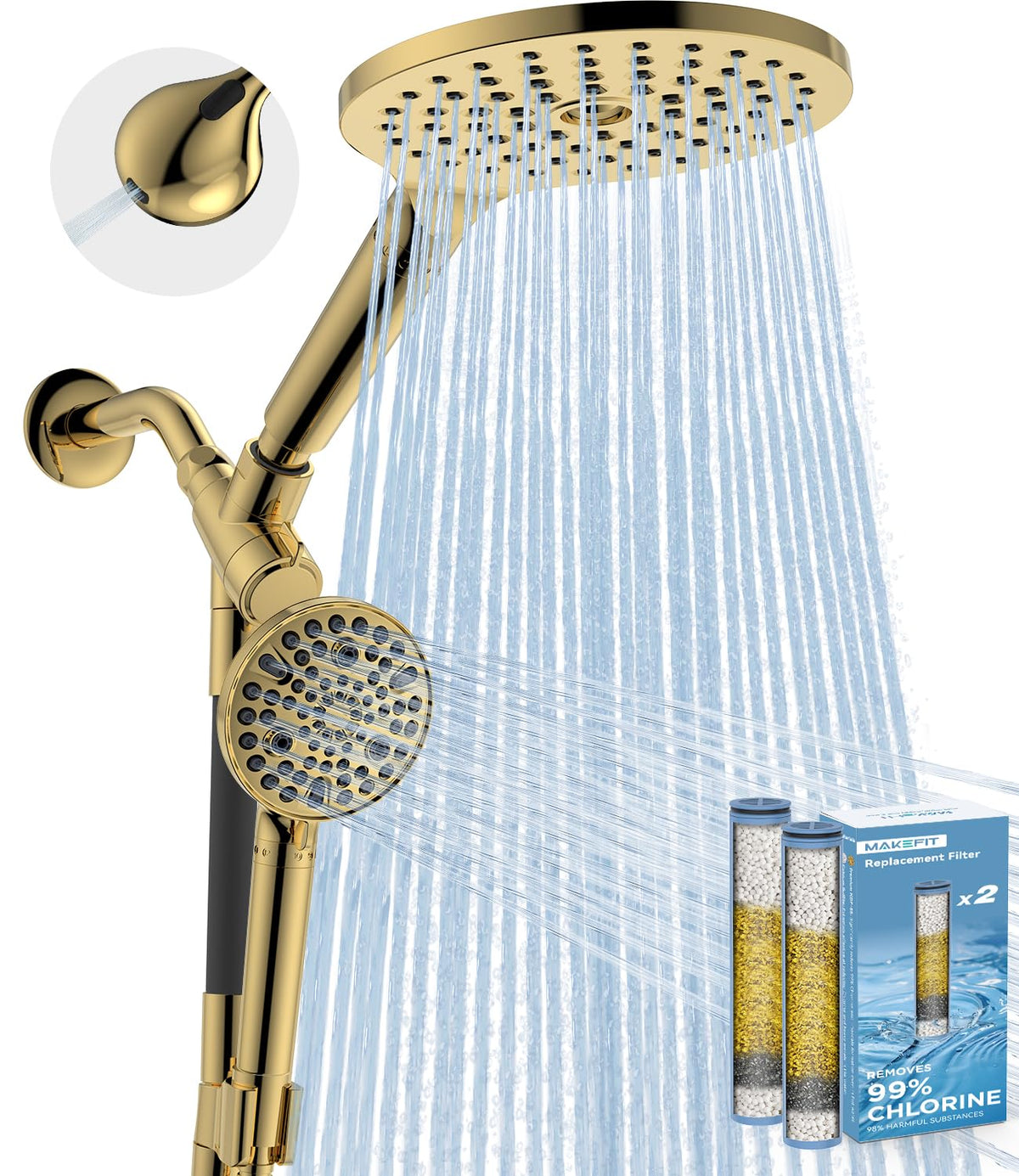 MakeFit Dual Filtered Rain Shower Head Combo