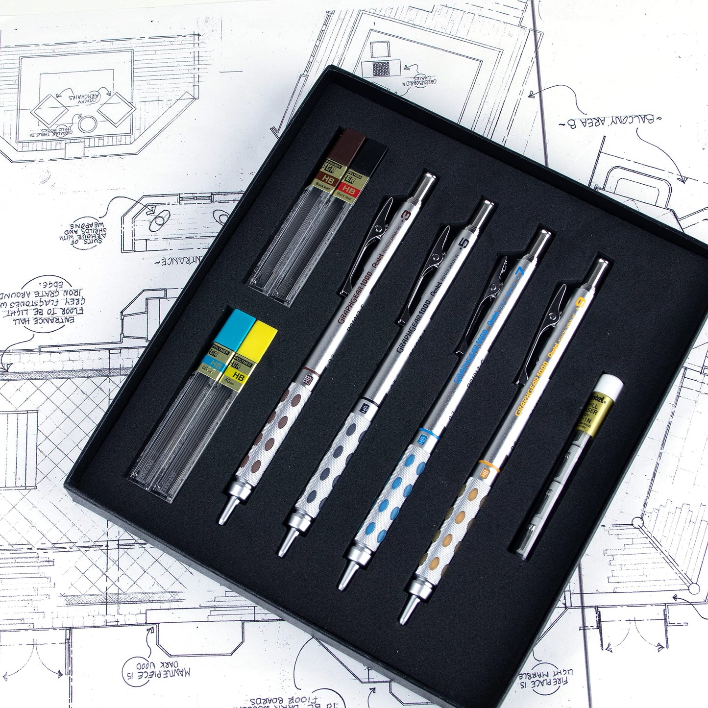 Pentel Arts GraphGear 1000 Mechanical Pencil Premium Gift Set with Refill Leads & Erasers (PG1000BXSET)