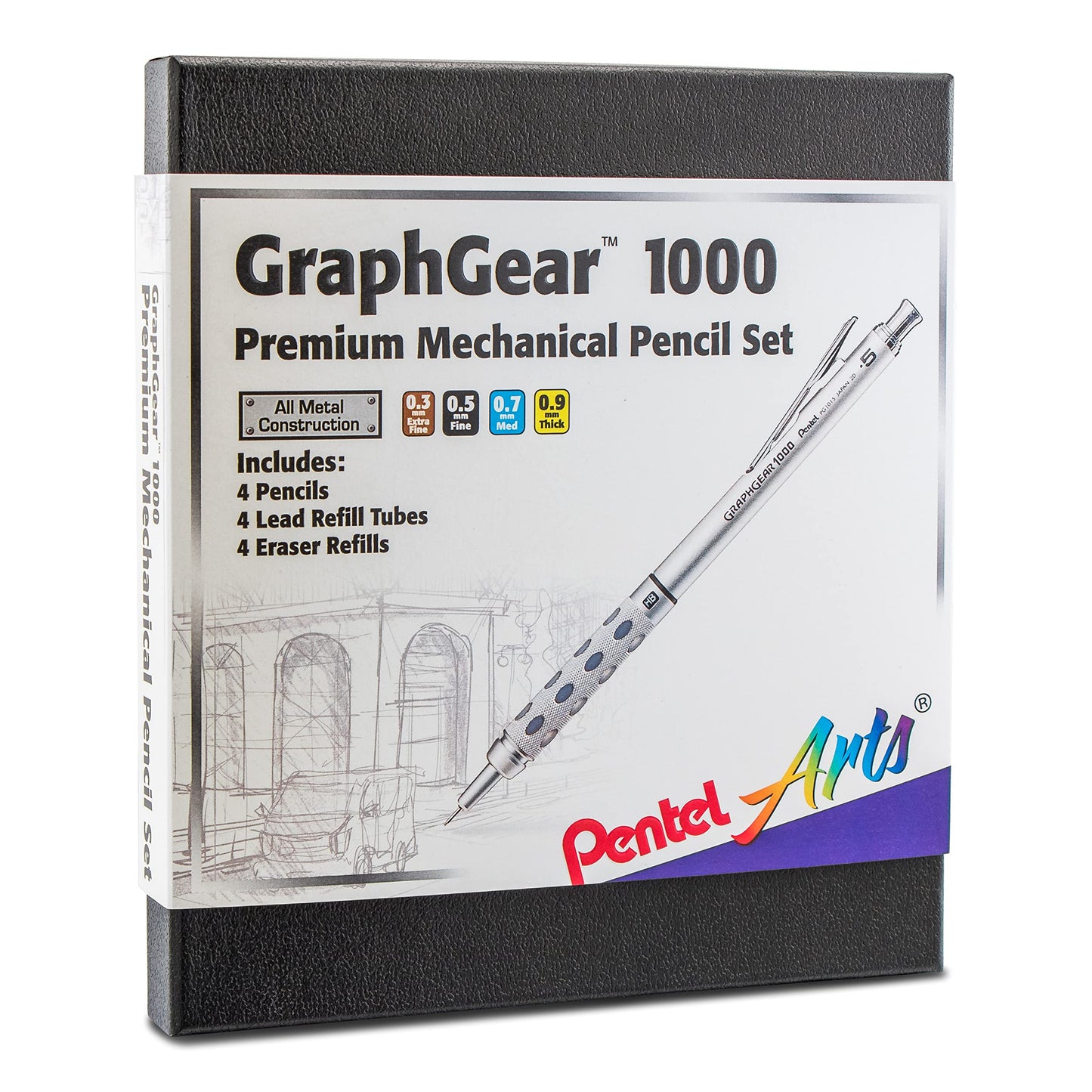 Pentel Arts GraphGear 1000 Mechanical Pencil Premium Gift Set with Refill Leads & Erasers (PG1000BXSET)