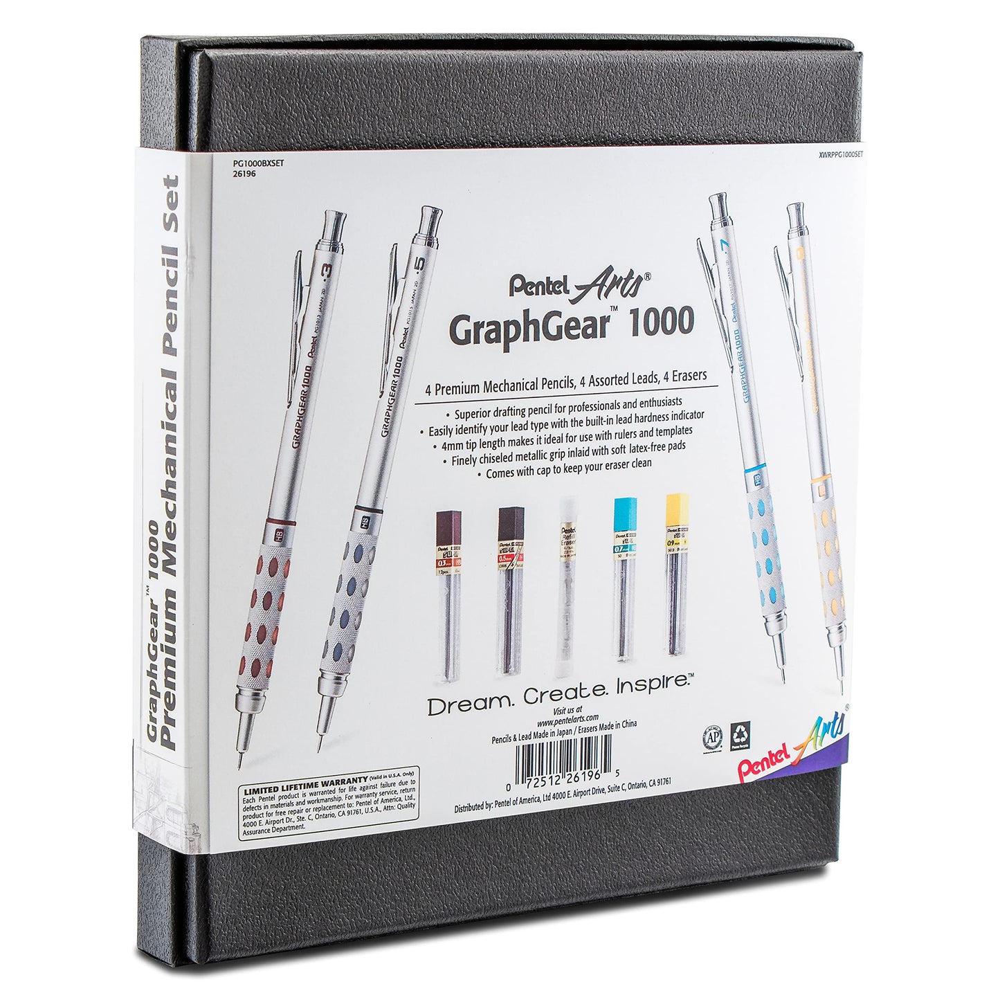 Pentel Arts GraphGear 1000 Mechanical Pencil Premium Gift Set with Refill Leads & Erasers (PG1000BXSET)